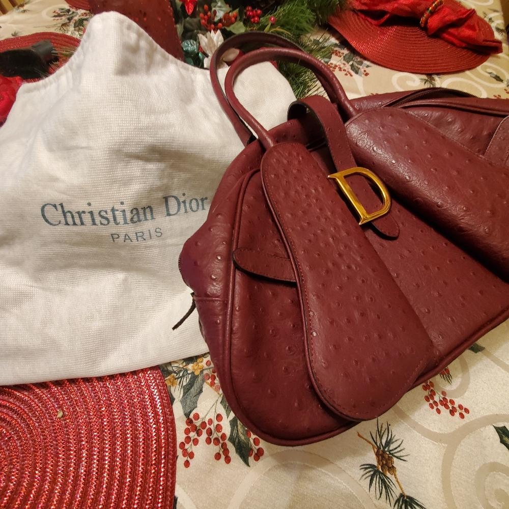 Christian Dior Purple Ostrich Saddlebag
